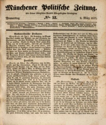 Münchener politische Zeitung (Süddeutsche Presse) Donnerstag 2. März 1837