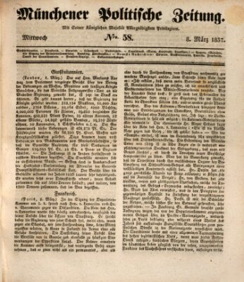 Münchener politische Zeitung (Süddeutsche Presse) Mittwoch 8. März 1837