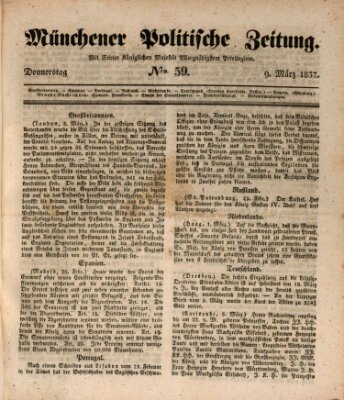 Münchener politische Zeitung (Süddeutsche Presse) Donnerstag 9. März 1837