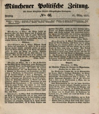 Münchener politische Zeitung (Süddeutsche Presse) Freitag 17. März 1837