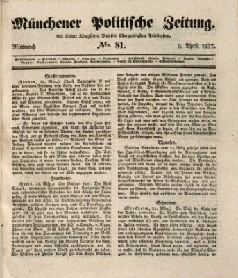 Münchener politische Zeitung (Süddeutsche Presse) Mittwoch 5. April 1837