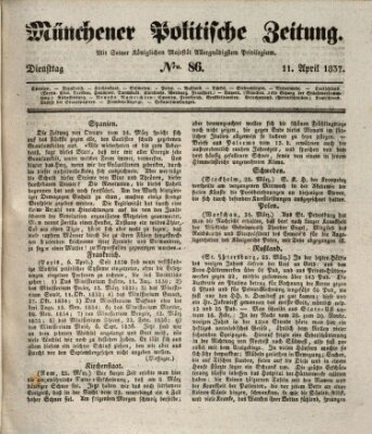 Münchener politische Zeitung (Süddeutsche Presse) Dienstag 11. April 1837