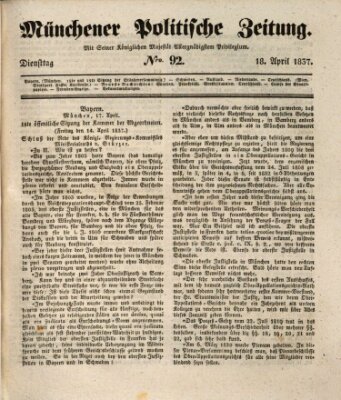 Münchener politische Zeitung (Süddeutsche Presse) Dienstag 18. April 1837