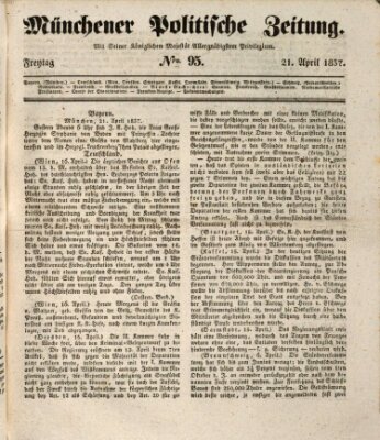 Münchener politische Zeitung (Süddeutsche Presse) Freitag 21. April 1837