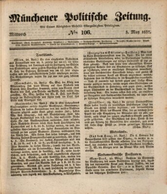 Münchener politische Zeitung (Süddeutsche Presse) Mittwoch 3. Mai 1837