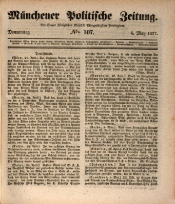 Münchener politische Zeitung (Süddeutsche Presse) Donnerstag 4. Mai 1837