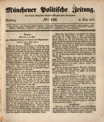 Münchener politische Zeitung (Süddeutsche Presse) Montag 8. Mai 1837