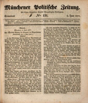 Münchener politische Zeitung (Süddeutsche Presse) Samstag 3. Juni 1837