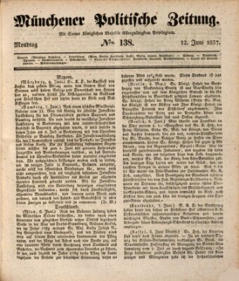 Münchener politische Zeitung (Süddeutsche Presse) Montag 12. Juni 1837