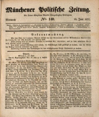 Münchener politische Zeitung (Süddeutsche Presse) Mittwoch 14. Juni 1837