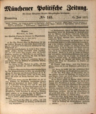 Münchener politische Zeitung (Süddeutsche Presse) Donnerstag 15. Juni 1837