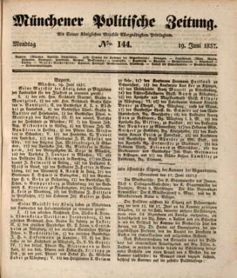 Münchener politische Zeitung (Süddeutsche Presse) Montag 19. Juni 1837