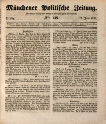 Münchener politische Zeitung (Süddeutsche Presse) Freitag 23. Juni 1837