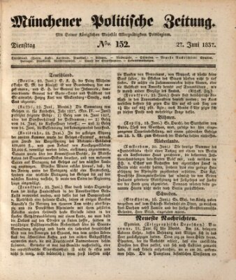 Münchener politische Zeitung (Süddeutsche Presse) Dienstag 27. Juni 1837