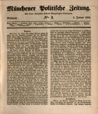 Münchener politische Zeitung (Süddeutsche Presse) Mittwoch 3. Januar 1838