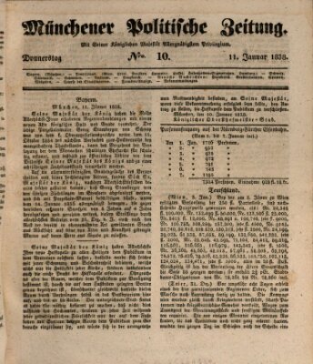 Münchener politische Zeitung (Süddeutsche Presse) Donnerstag 11. Januar 1838