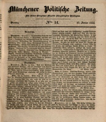 Münchener politische Zeitung (Süddeutsche Presse) Dienstag 16. Januar 1838