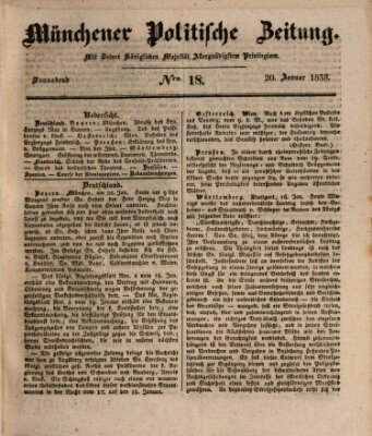 Münchener politische Zeitung (Süddeutsche Presse) Samstag 20. Januar 1838