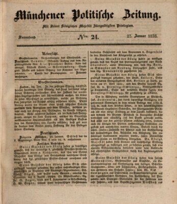 Münchener politische Zeitung (Süddeutsche Presse) Samstag 27. Januar 1838