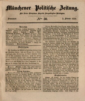 Münchener politische Zeitung (Süddeutsche Presse) Samstag 3. Februar 1838