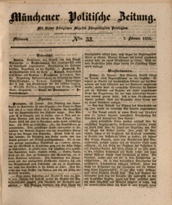 Münchener politische Zeitung (Süddeutsche Presse) Mittwoch 7. Februar 1838