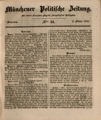 Münchener politische Zeitung (Süddeutsche Presse) Donnerstag 8. Februar 1838