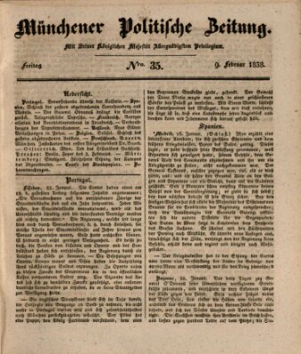 Münchener politische Zeitung (Süddeutsche Presse) Freitag 9. Februar 1838