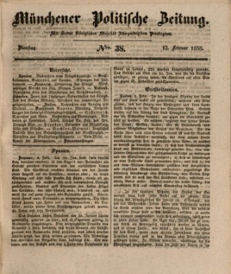 Münchener politische Zeitung (Süddeutsche Presse) Dienstag 13. Februar 1838