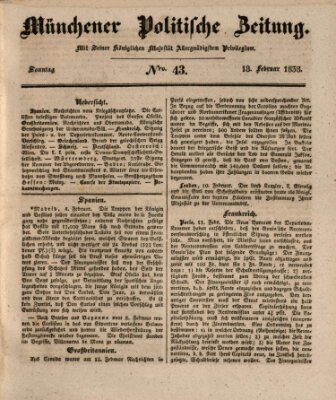 Münchener politische Zeitung (Süddeutsche Presse) Sonntag 18. Februar 1838