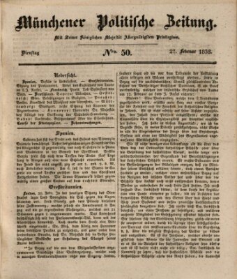 Münchener politische Zeitung (Süddeutsche Presse) Dienstag 27. Februar 1838