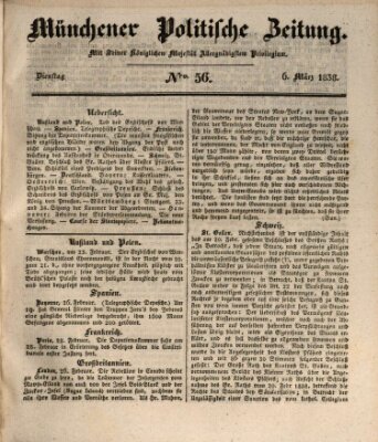 Münchener politische Zeitung (Süddeutsche Presse) Dienstag 6. März 1838