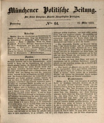 Münchener politische Zeitung (Süddeutsche Presse) Donnerstag 15. März 1838