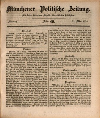 Münchener politische Zeitung (Süddeutsche Presse) Mittwoch 21. März 1838