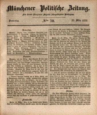 Münchener politische Zeitung (Süddeutsche Presse) Donnerstag 22. März 1838