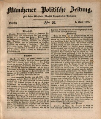 Münchener politische Zeitung (Süddeutsche Presse) Sonntag 1. April 1838