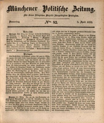 Münchener politische Zeitung (Süddeutsche Presse) Donnerstag 5. April 1838