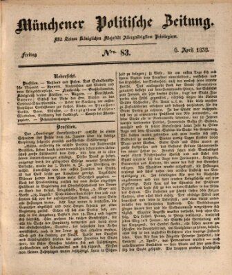 Münchener politische Zeitung (Süddeutsche Presse) Freitag 6. April 1838