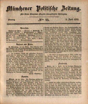 Münchener politische Zeitung (Süddeutsche Presse) Sonntag 8. April 1838