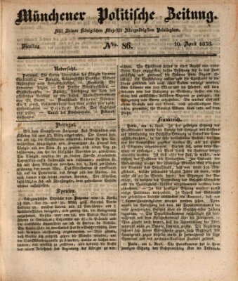 Münchener politische Zeitung (Süddeutsche Presse) Dienstag 10. April 1838