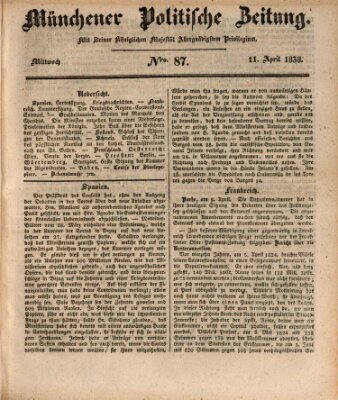 Münchener politische Zeitung (Süddeutsche Presse) Mittwoch 11. April 1838