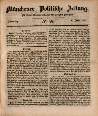 Münchener politische Zeitung (Süddeutsche Presse) Donnerstag 12. April 1838