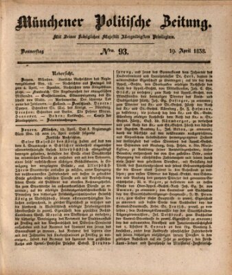 Münchener politische Zeitung (Süddeutsche Presse) Donnerstag 19. April 1838