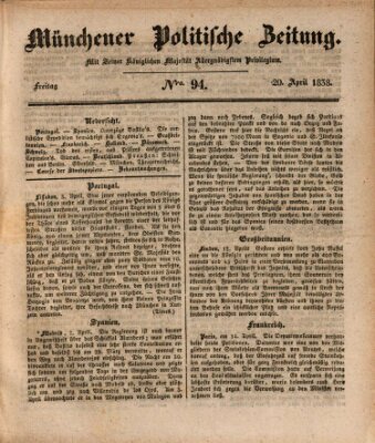 Münchener politische Zeitung (Süddeutsche Presse) Freitag 20. April 1838