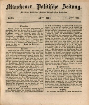 Münchener politische Zeitung (Süddeutsche Presse) Freitag 27. April 1838