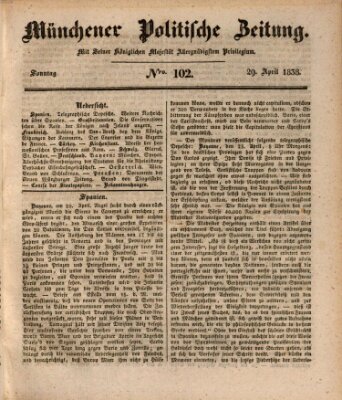 Münchener politische Zeitung (Süddeutsche Presse) Sonntag 29. April 1838