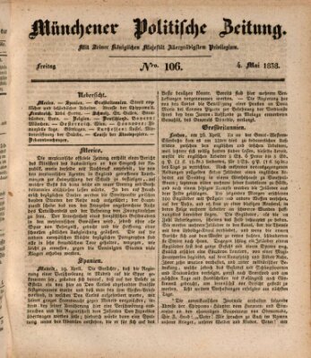 Münchener politische Zeitung (Süddeutsche Presse) Freitag 4. Mai 1838