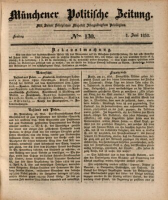 Münchener politische Zeitung (Süddeutsche Presse) Freitag 1. Juni 1838