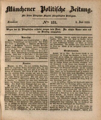 Münchener politische Zeitung (Süddeutsche Presse) Samstag 2. Juni 1838