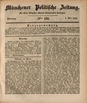 Münchener politische Zeitung (Süddeutsche Presse) Donnerstag 7. Juni 1838