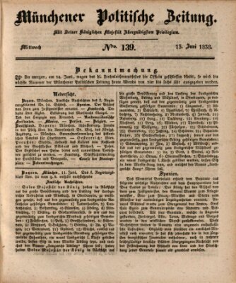 Münchener politische Zeitung (Süddeutsche Presse) Mittwoch 13. Juni 1838